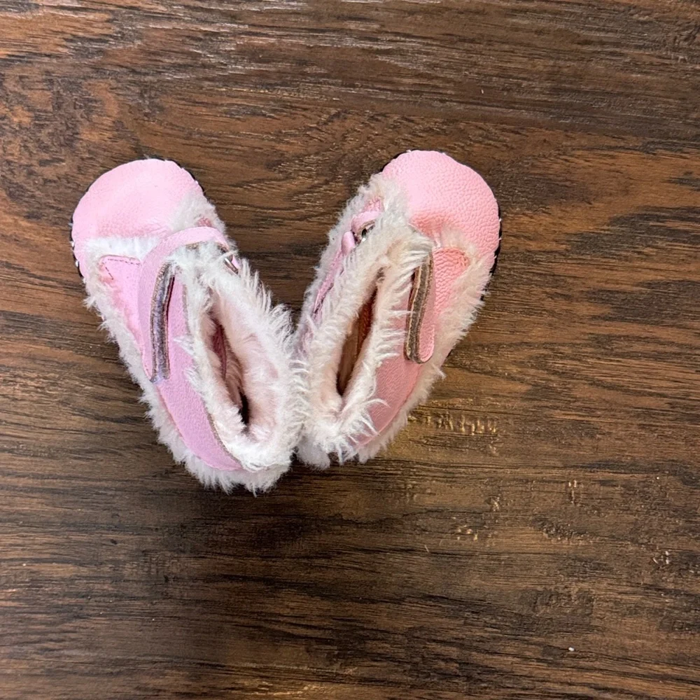 pediped Pink Faux-Fur Walker Booties with Black Soles